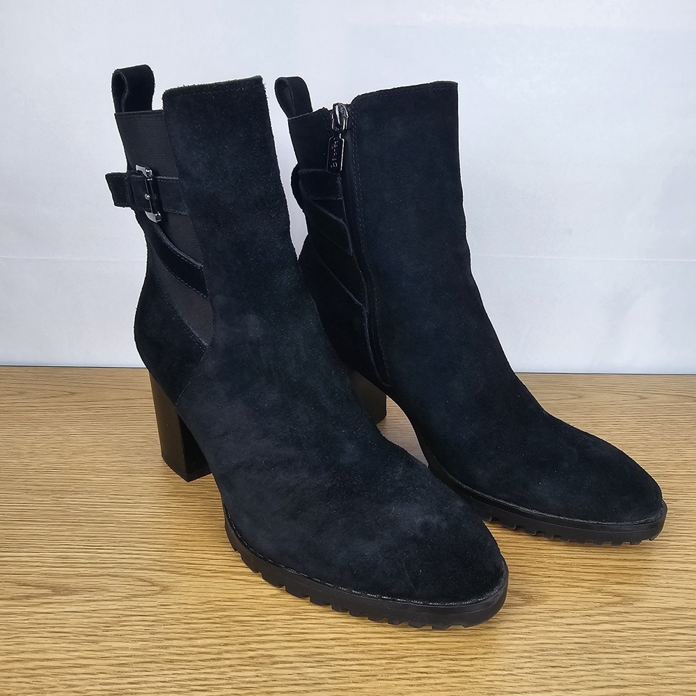 Blondo Treasure Block Heeled Waterproof Black Suede Booties Boots‎ Zipper US 8.5